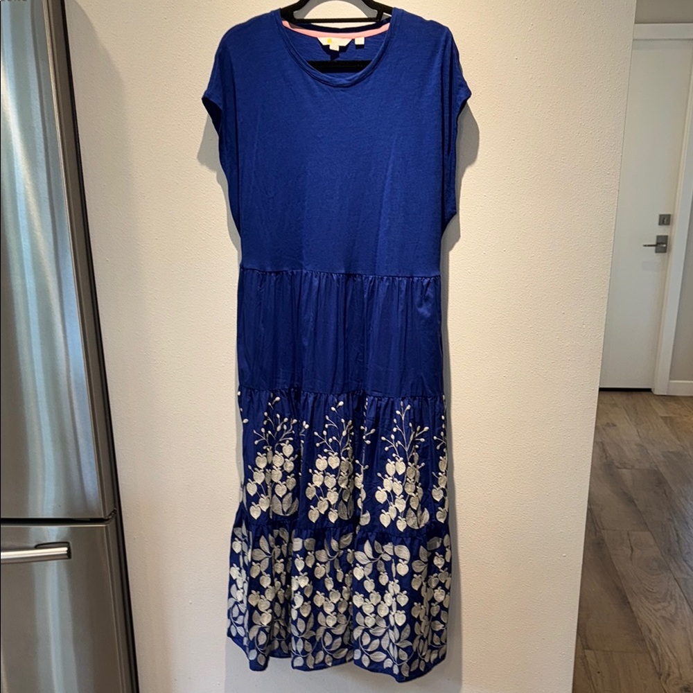 Boden Blue Floral Tiered Dress - Women size 16/18